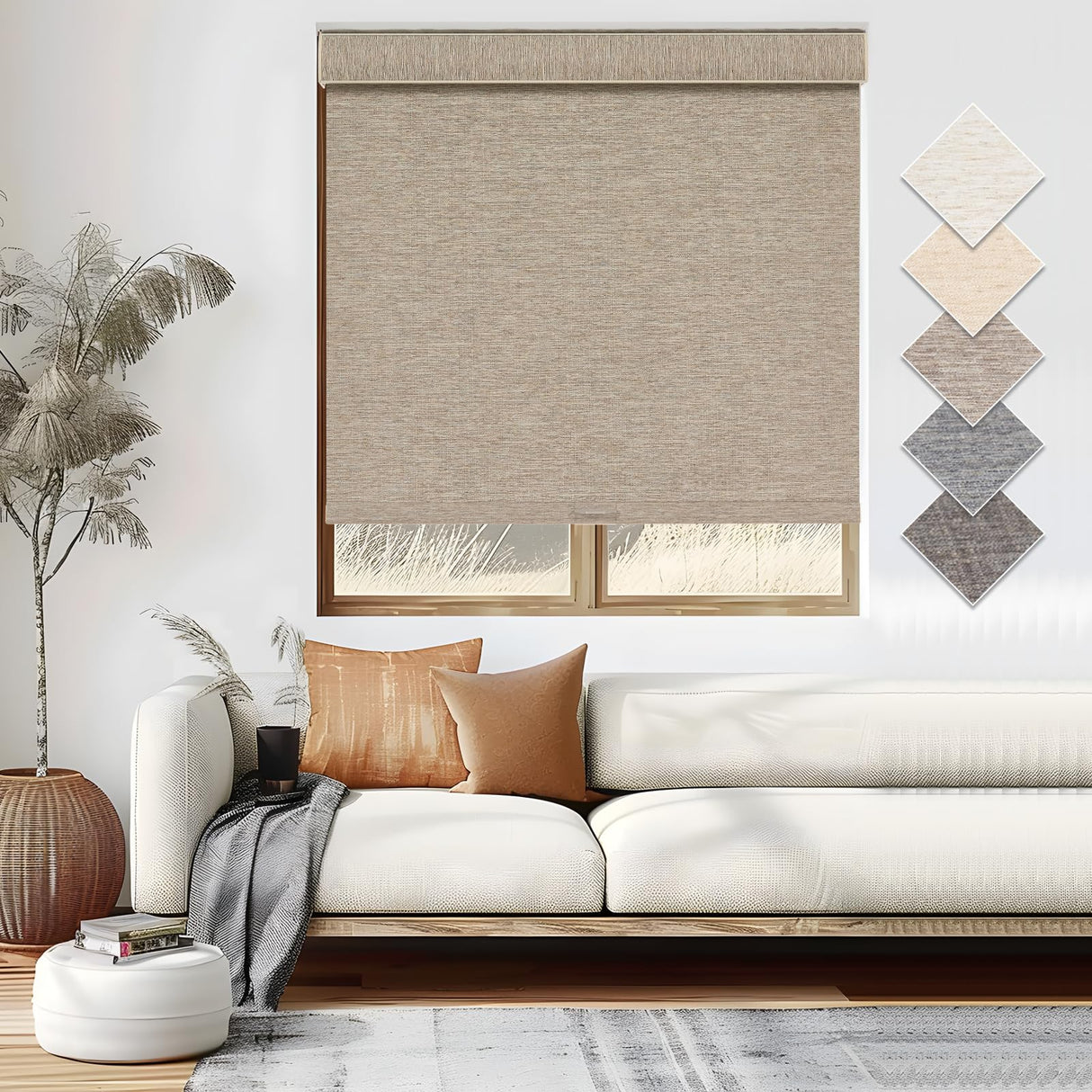 Tonature 100% Blackout Roller Blinds Cordless Shades with Natural Linen Fabric,Roller Blinds for Indoor Windows,Custom Blinds & Shades for Home,Bedroom,Custom Size,Khaki(Blackout) Tonature