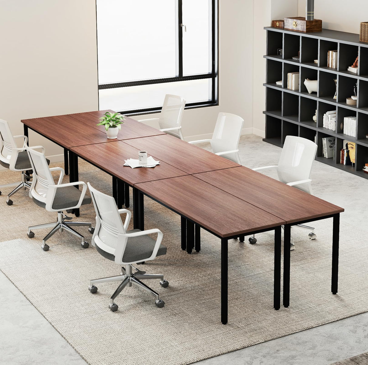 ANJ 14ft Conference Table,Office Computer Desk for Meeting Room,Sturdy Large Rectangle Meeting Seminar Table for 16 People Rustic Vintage 6PCS 165.3"x47.2"x29.5",Walnut ANJ