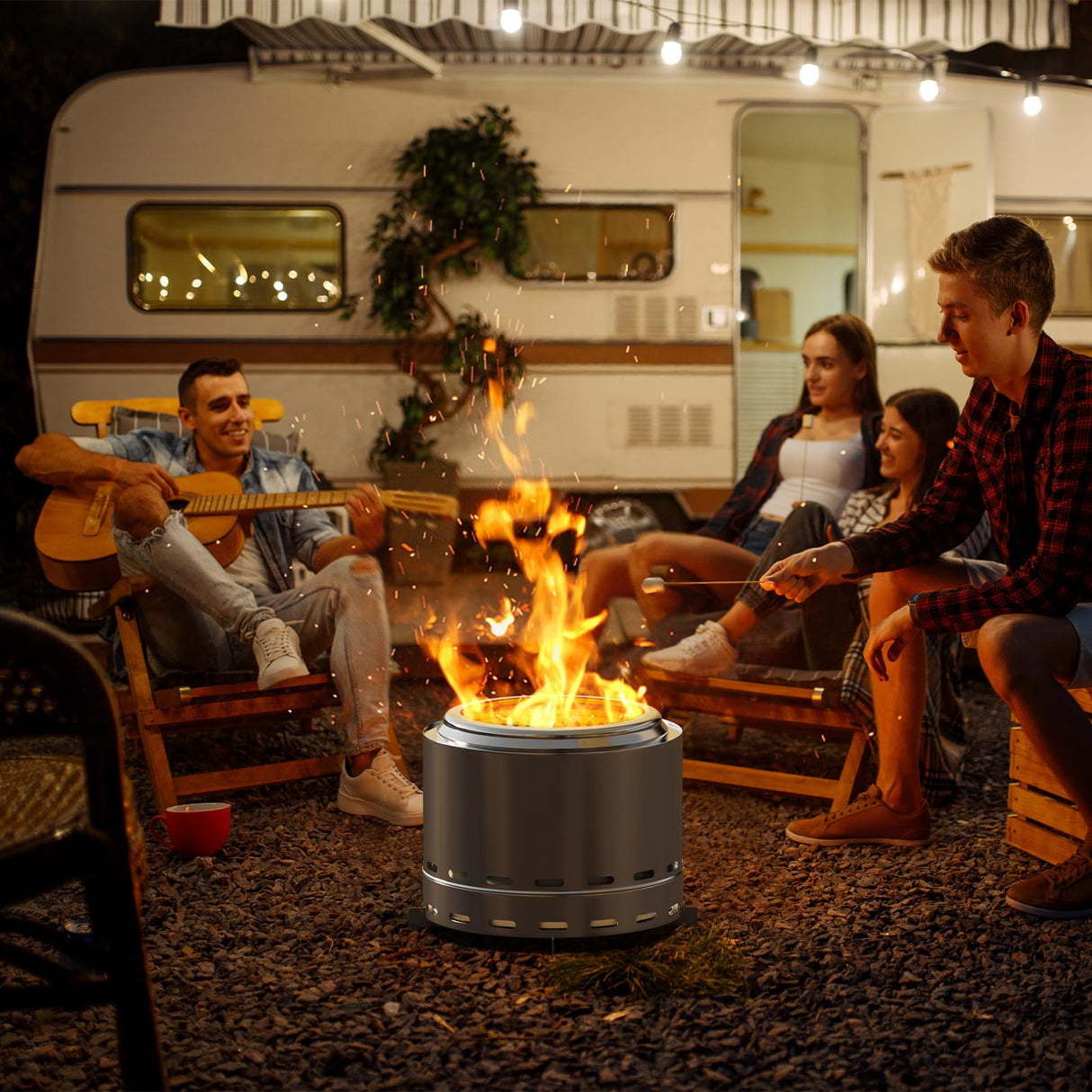 ROOMTEC 19.5" Smokeless Fire Pit, Portable Wood Burning Firepit with Stand and Bag, Easy Clean Bonfire with Removable Ash Pan, Low Smoke Fireplaces for Camping, Patio and Outside ROOMTEC