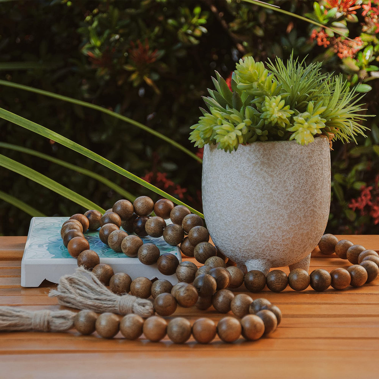 Nanalou Wood Bead Garland | Add a Touch of Boho Style to Your Farmhouse Décor with All-Natural, Handmade Wooden Bead Garland (Walnut, Large) Nanalou