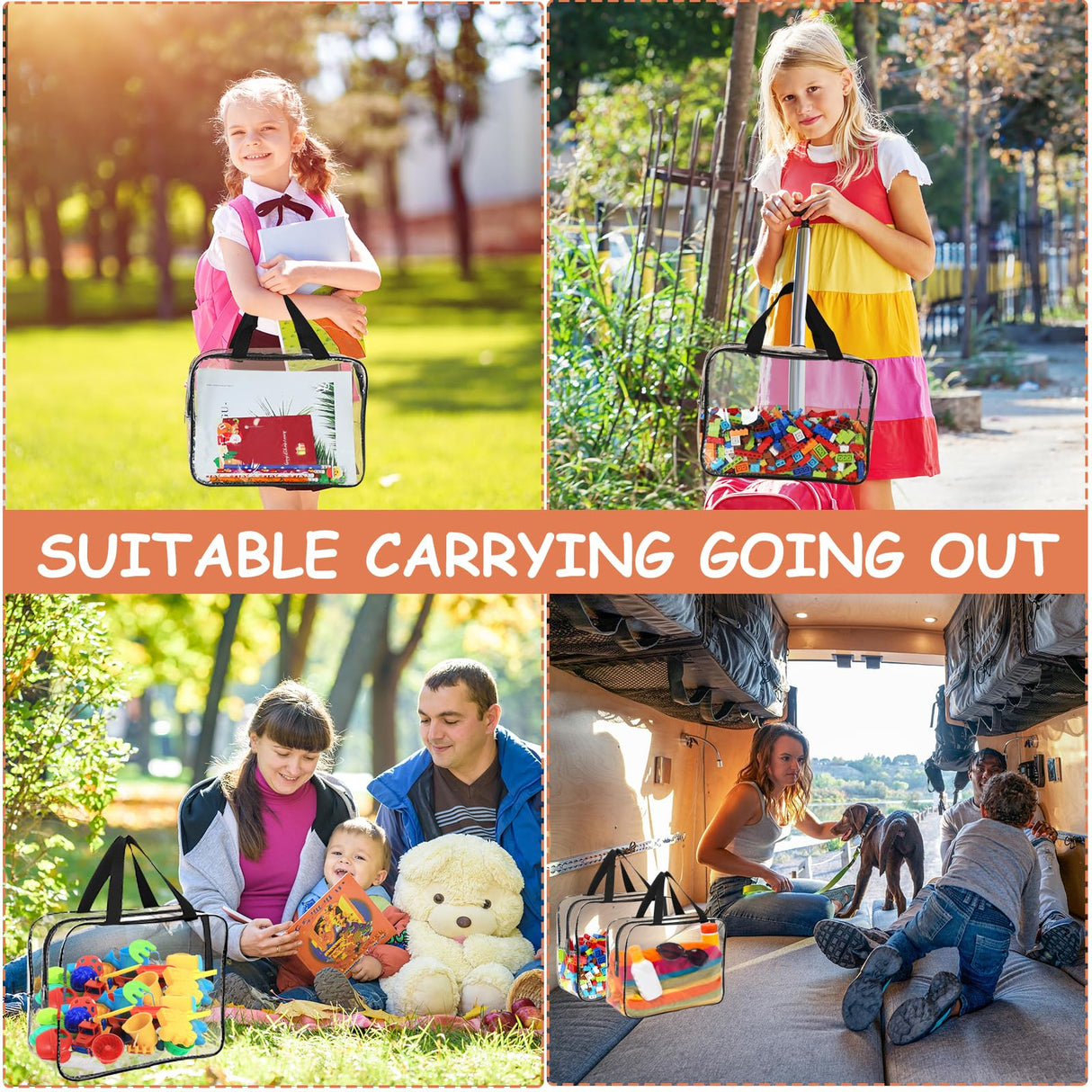 6 Packs Large Toy Storage Bags with Labels, Reusable Clear PVC Board Game Storage, Travel Waterproof Organizer Bags with Zipper for Building Blocks, Puzzle, Kids Books OPELETNNT