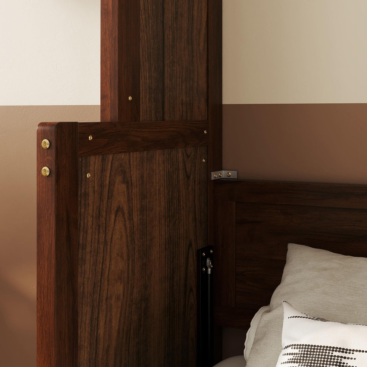 SOFTSEA Queen Size Murphy Bed with Desk, Space-Saving Hidden Wall Bed Cabinet, Foldable Platform Bed Frame with Gas Struts, for Home Guest Room, No Box Spring Needed, Walnut SOFTSEA