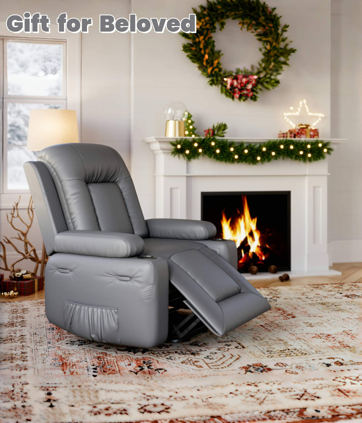 GarveeHome Power Lift Recliner Chair - Heat and Massage, Adjustable Back and Legs, PU Leather Electric Lift Chair Designed for The Elderly and People with Mobility impaired GarveeHome