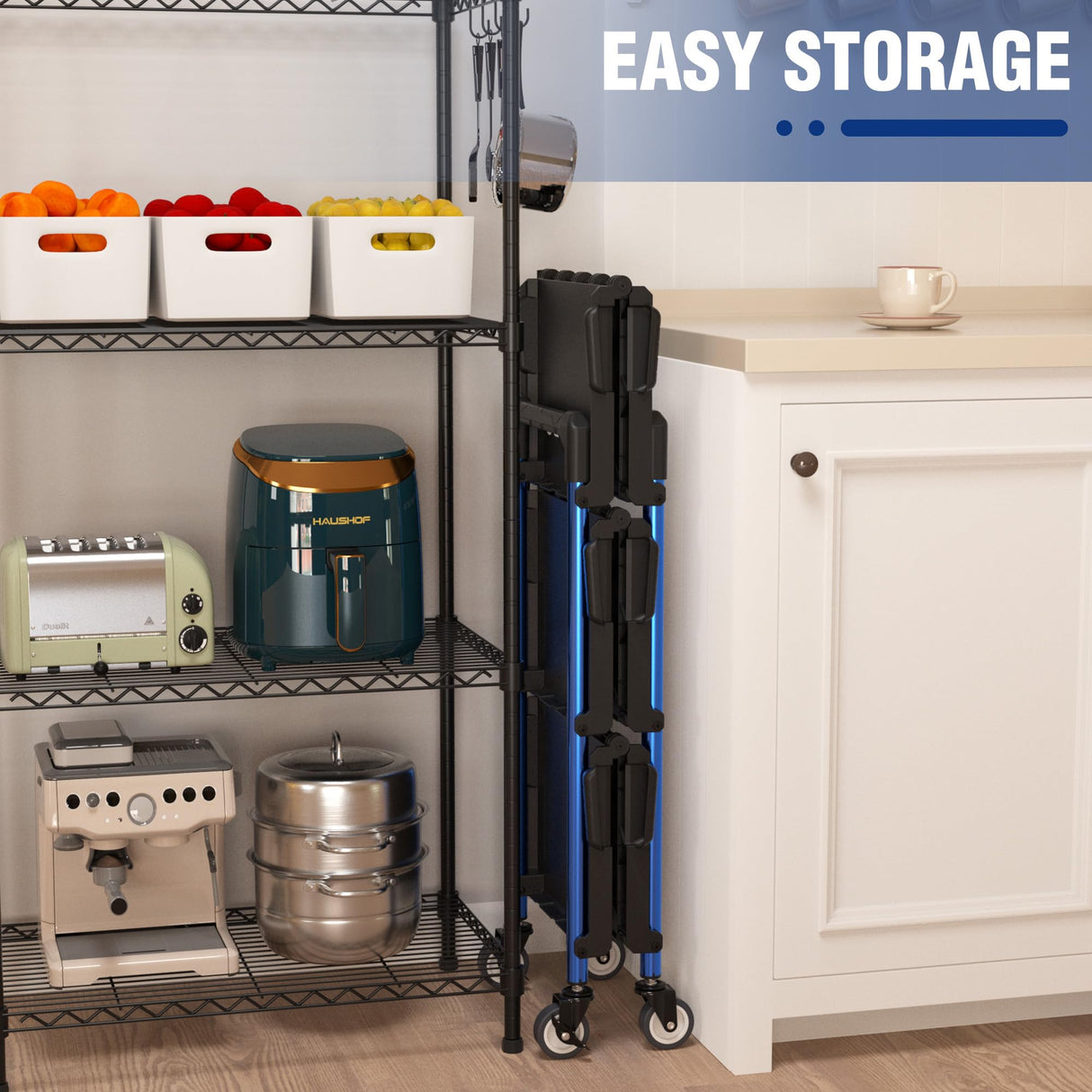 WORKPRO 3-Tier Collapsible Service Cart, 210 LBS Foldable Utility Service Cart with Wheels, Portable Tool Cart for Garage, Warehouse, Home, Restaurant, Office (No Assembly Required) WORKPRO