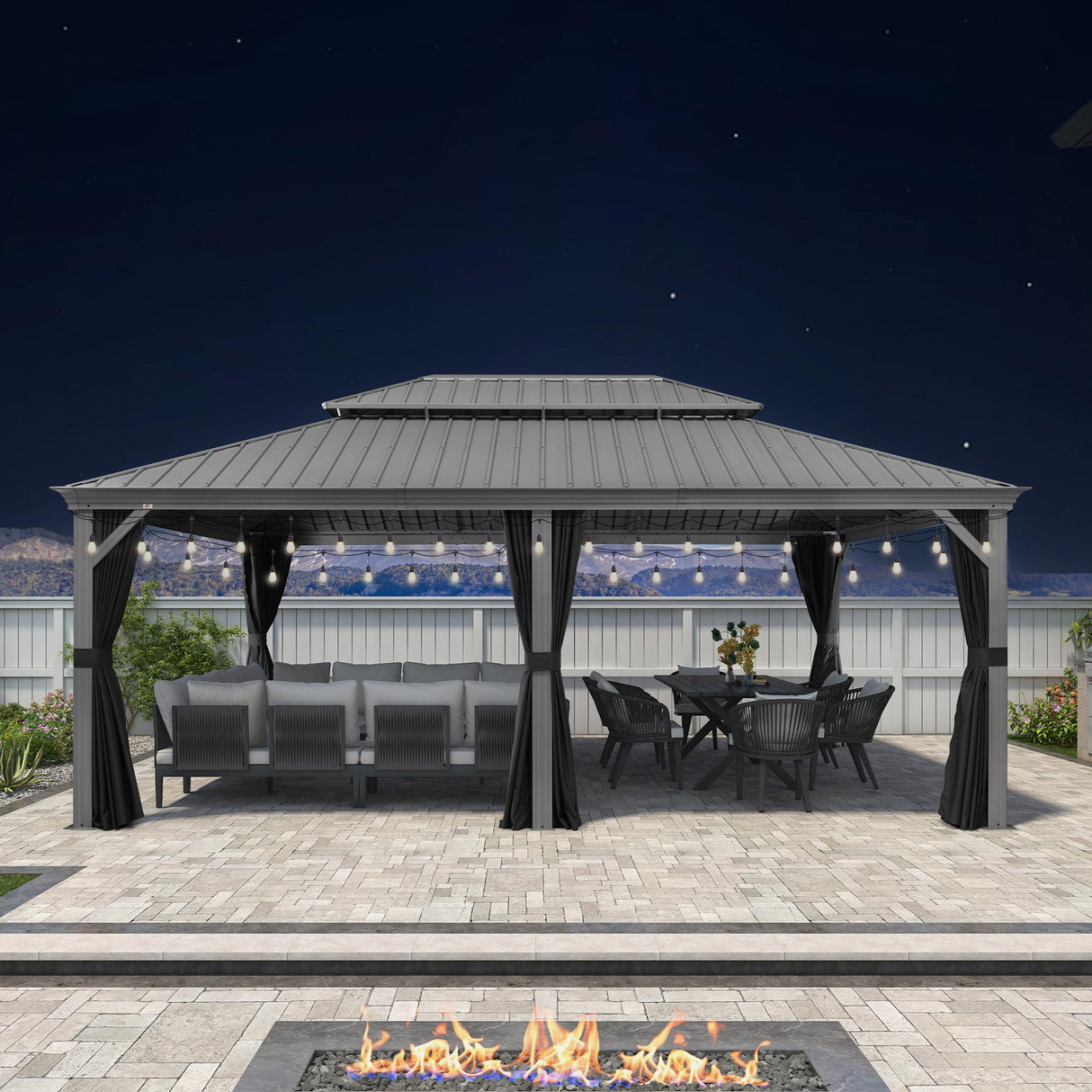 PURPLE LEAF 14' x 20' Patio Hardtop Gazebo with Light Metal Roof Heavy Duty Wind Resistance Outdoor Permanent Large Pavilion Gazebo for Patio Deck and Garden, Netting and Curtains Included, Light Grey PURPLE LEAF