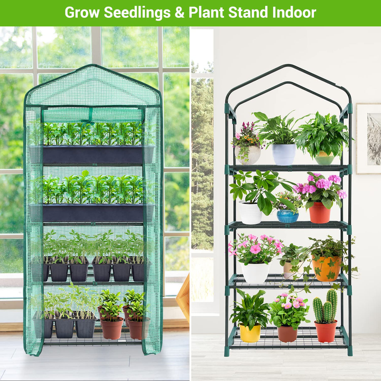 Ohuhu Mini Greenhouse for Indoor Outdoor, Small Plastic Plant Green House 4-Tier Rack Stand Portable Greenhouses with Durable PE Cover for Seedling, 2.5x1.6x5.2 FT, Ideal Gardening Gifts for Women Men Ohuhu