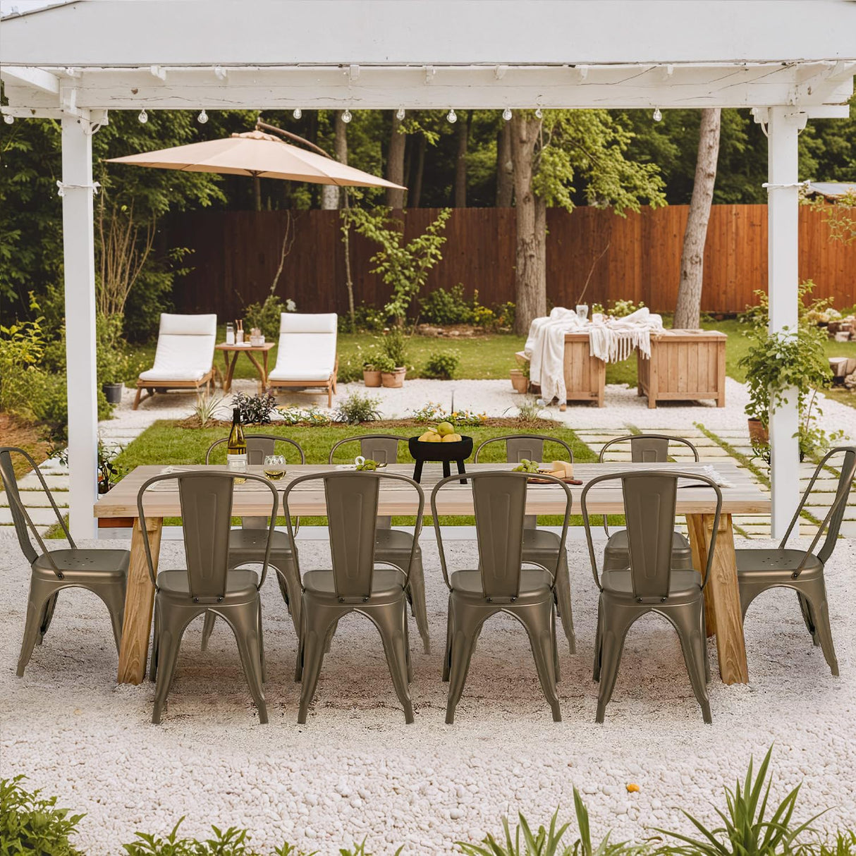 Furmax Metal Dining Chair Indoor Outdoor Use Stackable Classic Trattoria Chair Chic Dining Bistro Cafe Side Metal Chairs Set of 4 (Gun) Furmax