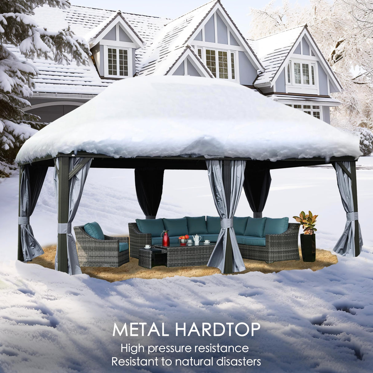 Kozyard Alexander 12' X 20' Hardtop Gazebo, Aluminum Metal Gazebo with Galvanized Steel Double Roof Canopy, Curtain and Netting, Permanent Gazebo Pavilion for Patio, Backyard, Deck, Lawn (Gray) Kozyard