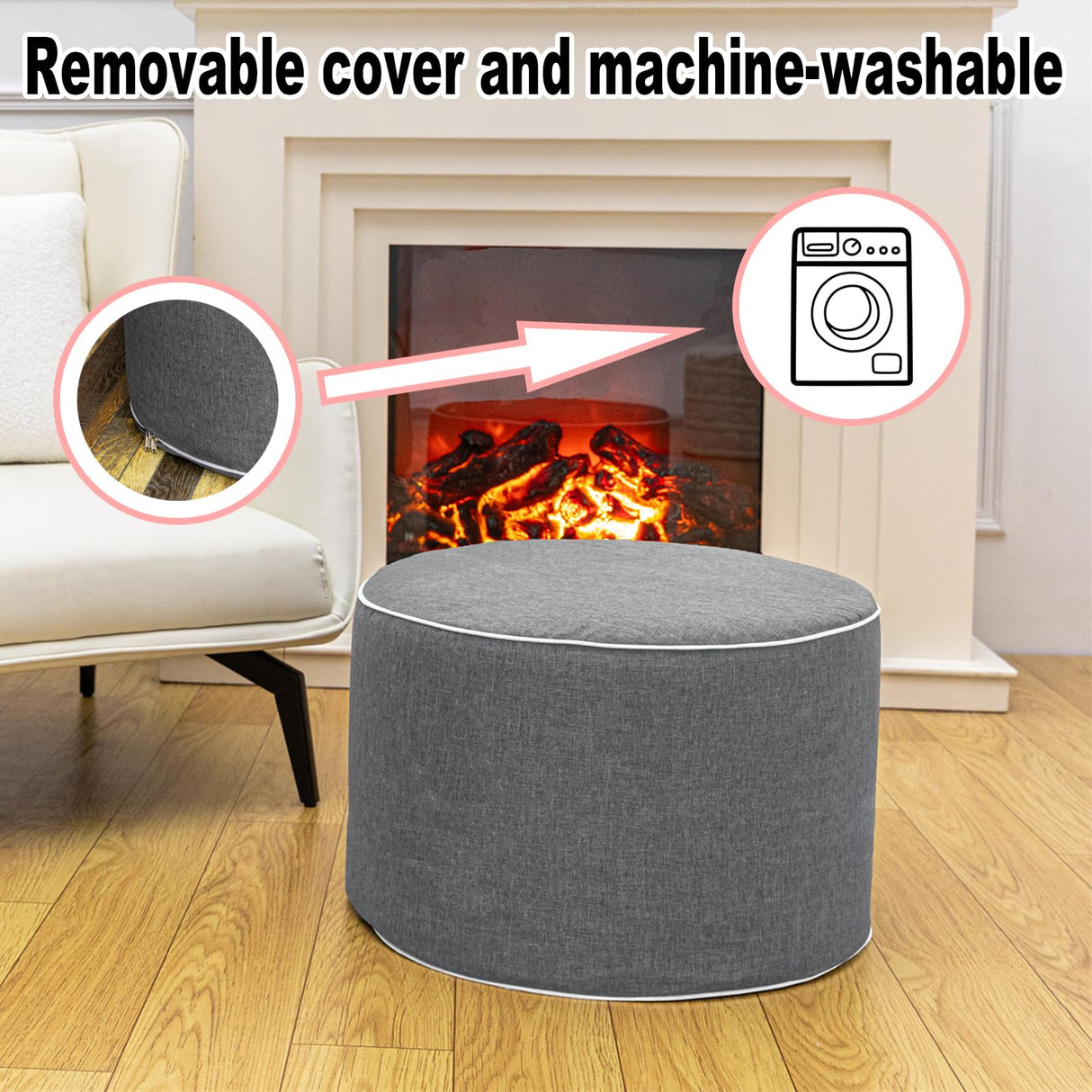 AbunHeri Outdoor Ottoman Outdoor Ottomans for Patio 19x12 Inches Modern Lightweight Foam Stuffed Pouf Outdoor Footstool Footrest Foot Stool Waterproof (Gray) AbunHeri