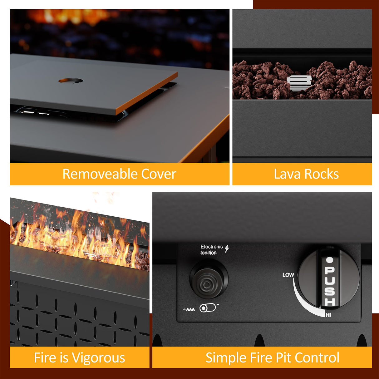 Vongrasig 43 inch Gas Fire Pit Table, 50,000 BTU Outdoor Rectangular Propane Firepit Table with Lid, Lava Rock, 2 in 1 Firepit Table for Outside, Patio, Deck, Garden, Backyard Vongrasig