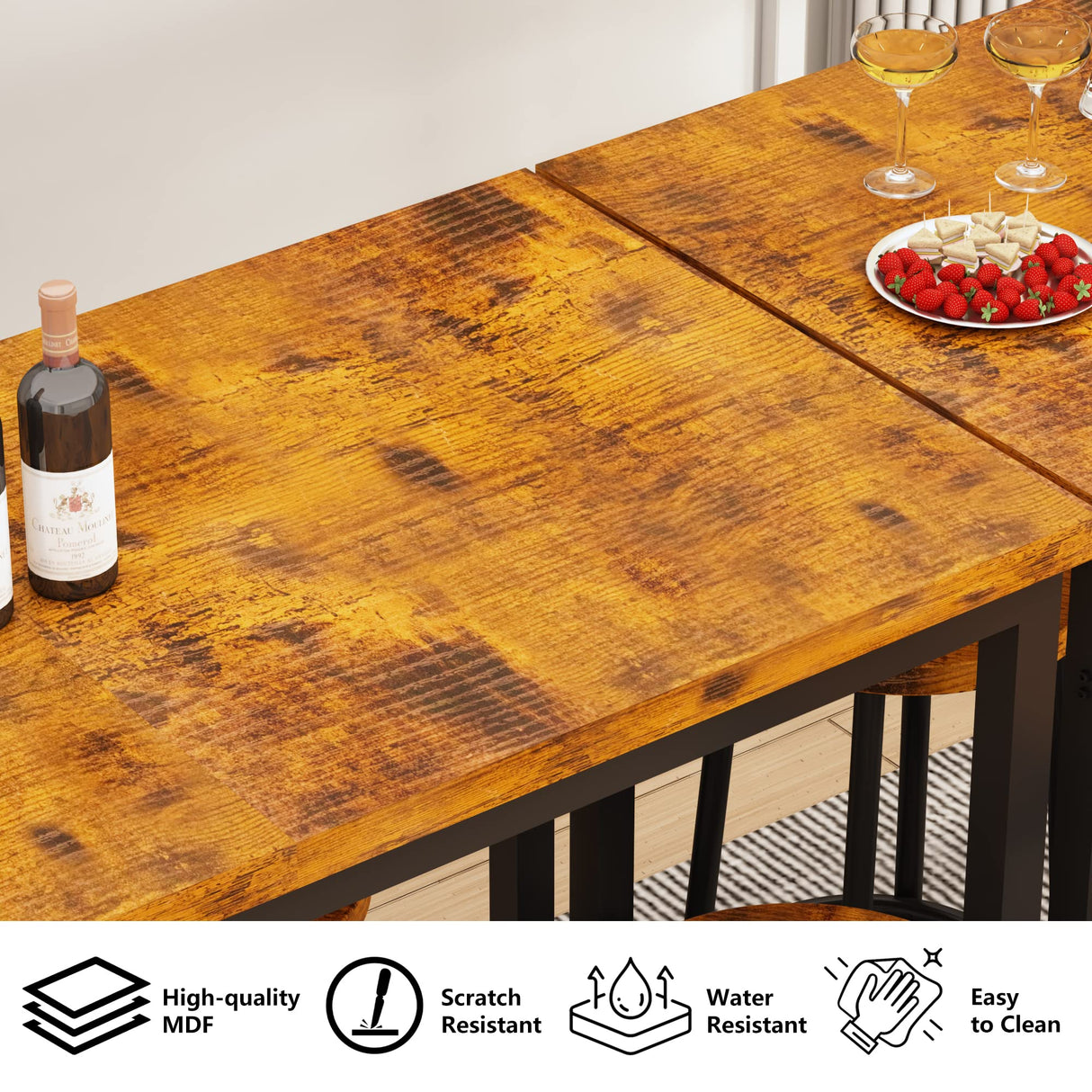 AWQM Bar Table and Chairs Set Industrial Counter Height Pub Table with 4 Chairs Bar Table Set 5 Pieces Dining Table Set Home Kitchen Breakfast Table, Rustic Brown AWQM