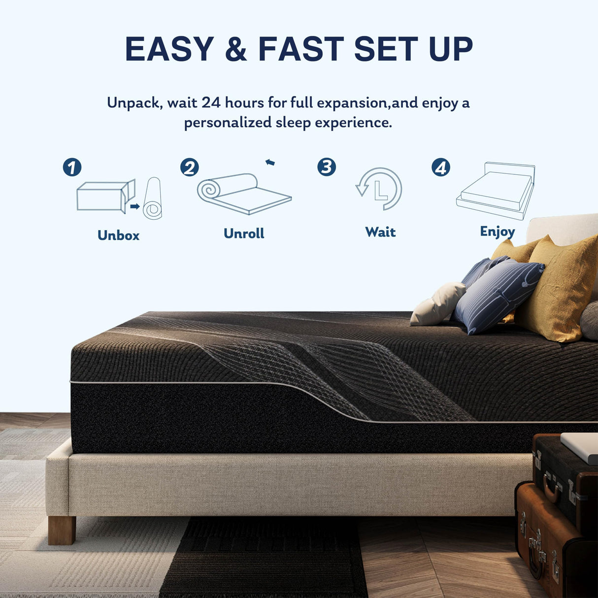 CH CHARME HOUSE 14 Inch King Mattress, Bamboo-Charcoal Memory Foam Mattress, Cooling & Pressure Relief, Bed in a Box, Foam Made in USA & CertiPUR-US Certified, 76"x80"x14", Black CH CHARME HOUSE