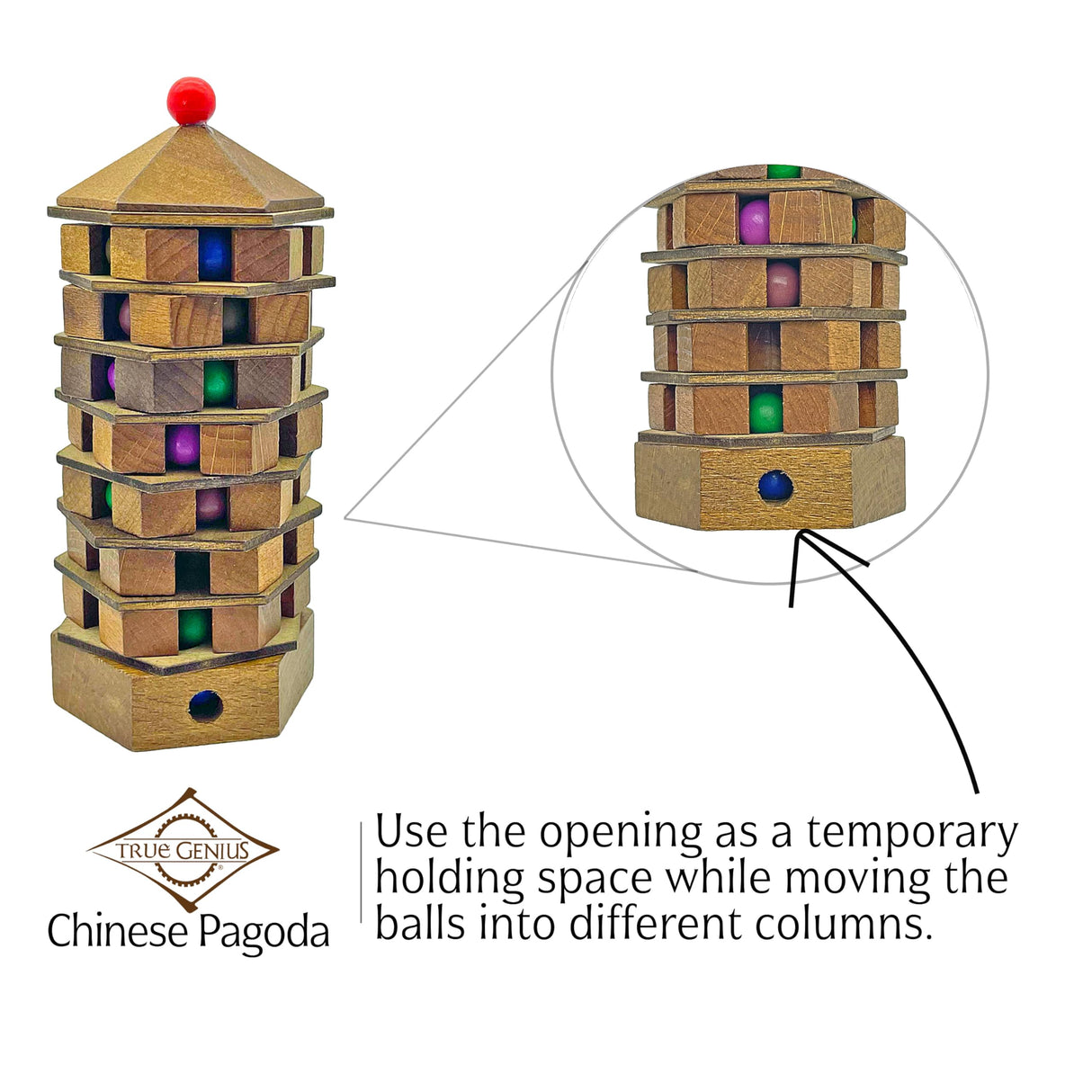 Project Genius Chinese Pagoda 3D Wood Puzzle, Mechanical Maze Brainteaser, Gift for Kids 8+, Teens, and Adults - True Genius Series Inspired by Ancient Architecture Project Genius