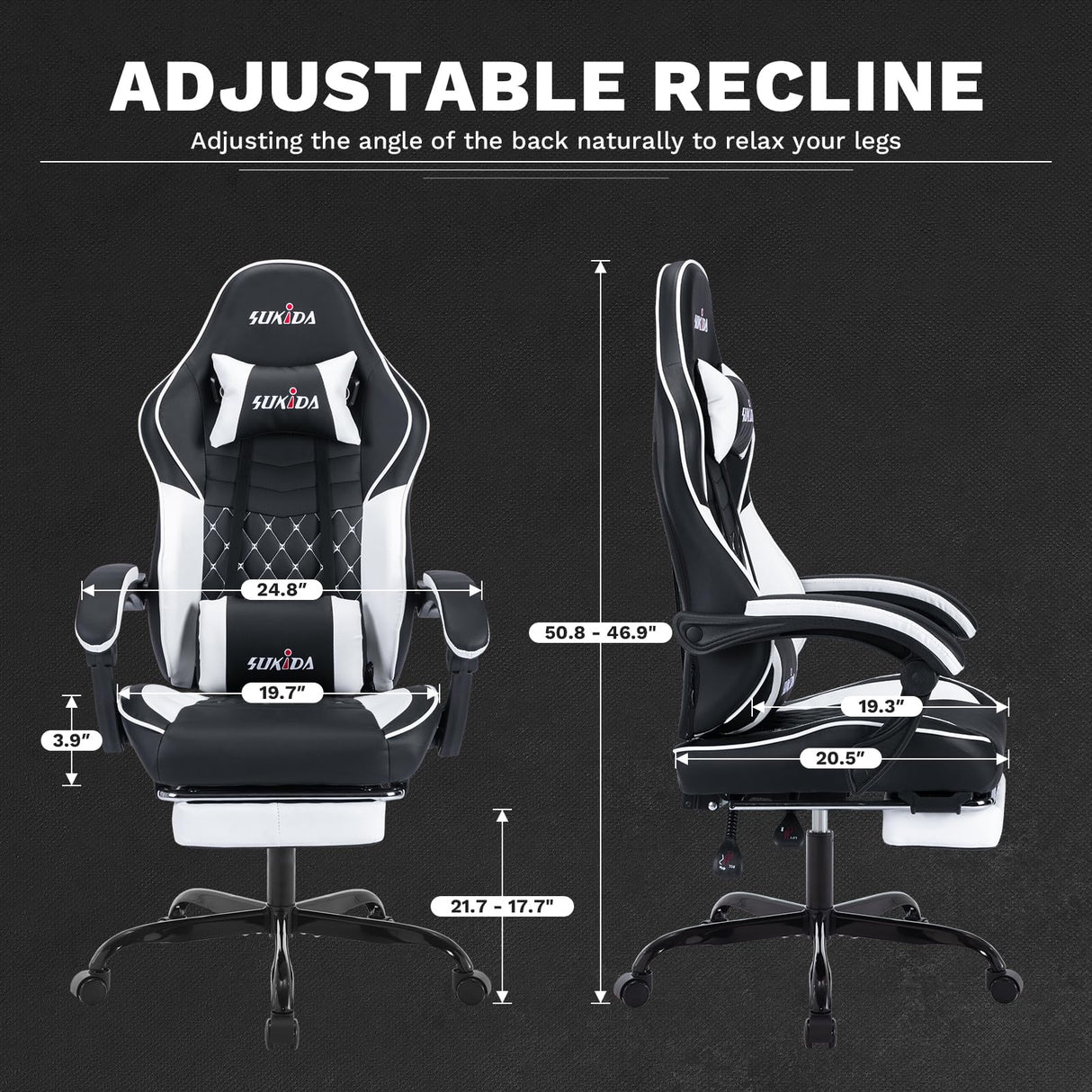 Ergonomic Video Gamer Chairs Gaming Computer Chairs Gamer Chairs for Adults Massage Lumbar Support Swivel Height Adjustable Headrest Backrest SUKIDA