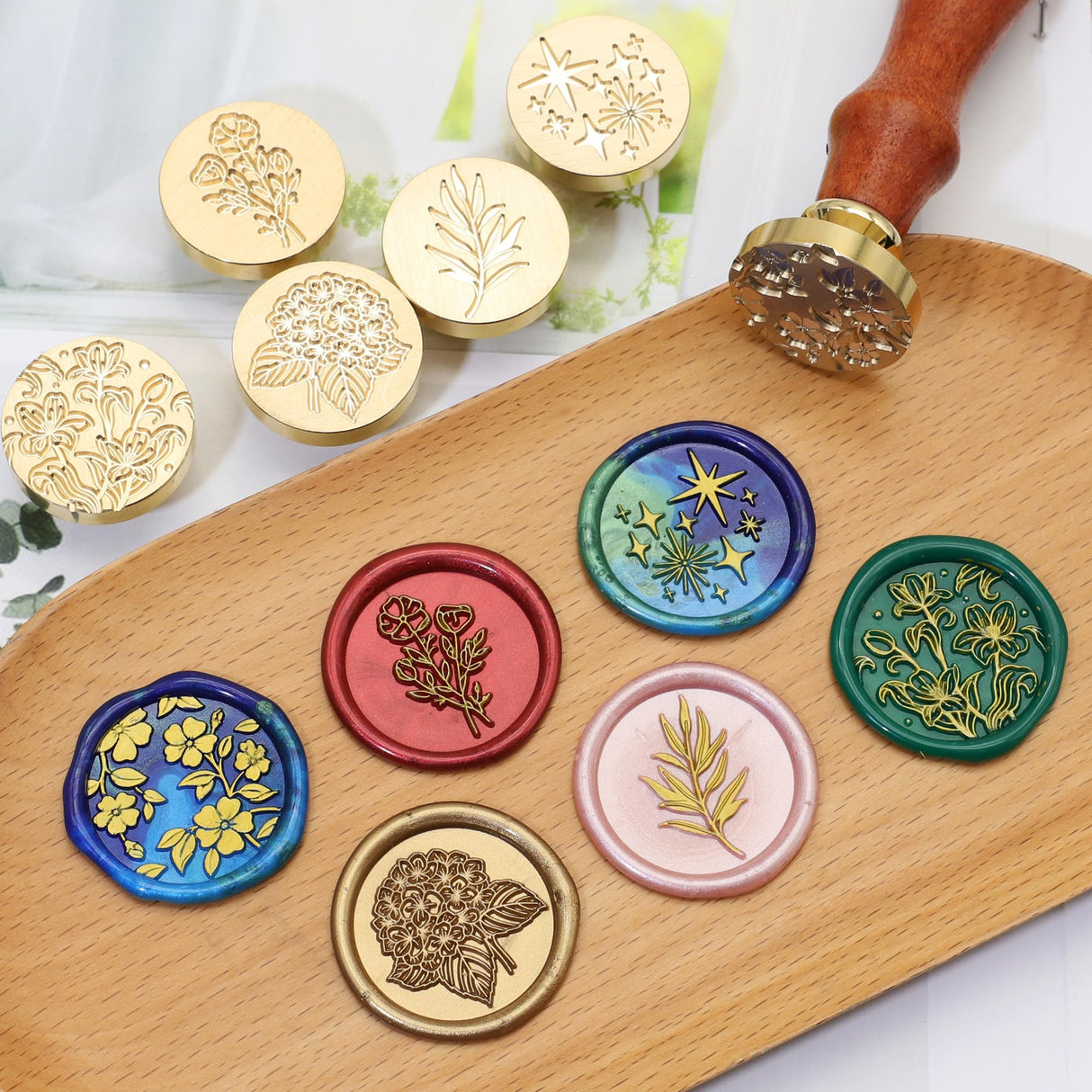 SWANGSA Botanical Flower Wax Seal Stamp Kit with 450pcs Sealing Wax Beads, 2 Pens and Spoon for Wedding, Invitations, Cards, Envelope, Christmas SWANGSA
