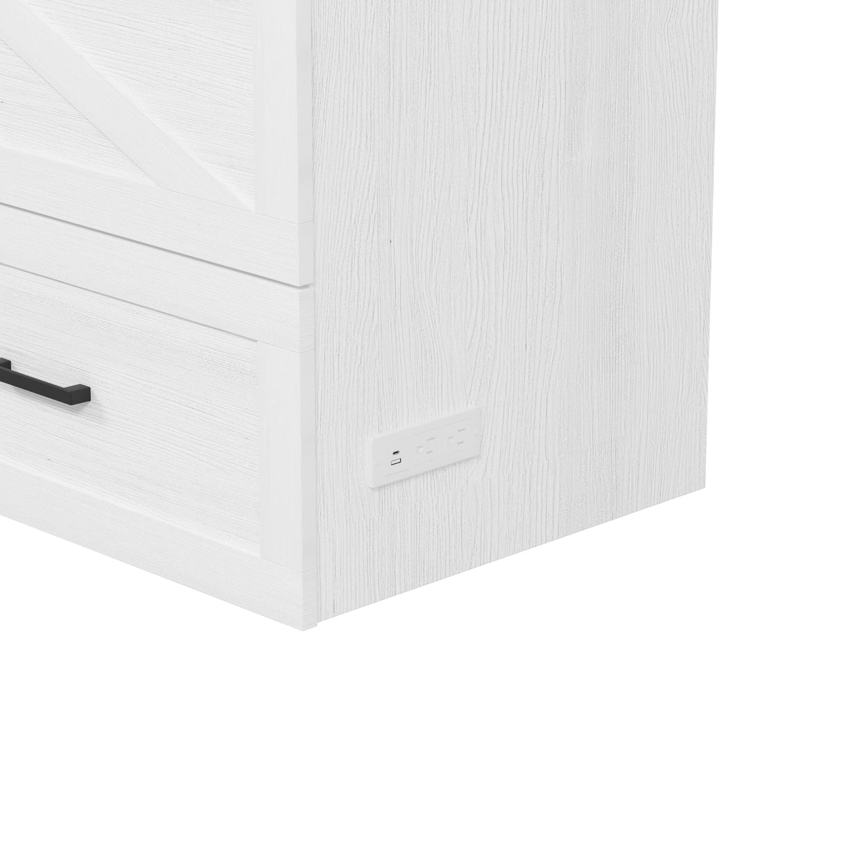 Bellemave Queen Size Murphy Bed, Cabinet Bed with Charging Station and Storage, Farmhouse Murphy Cabinet with Foldable Panel, Noisy Free, for Guest Bedroom, Living Room, Office, White Bellemave
