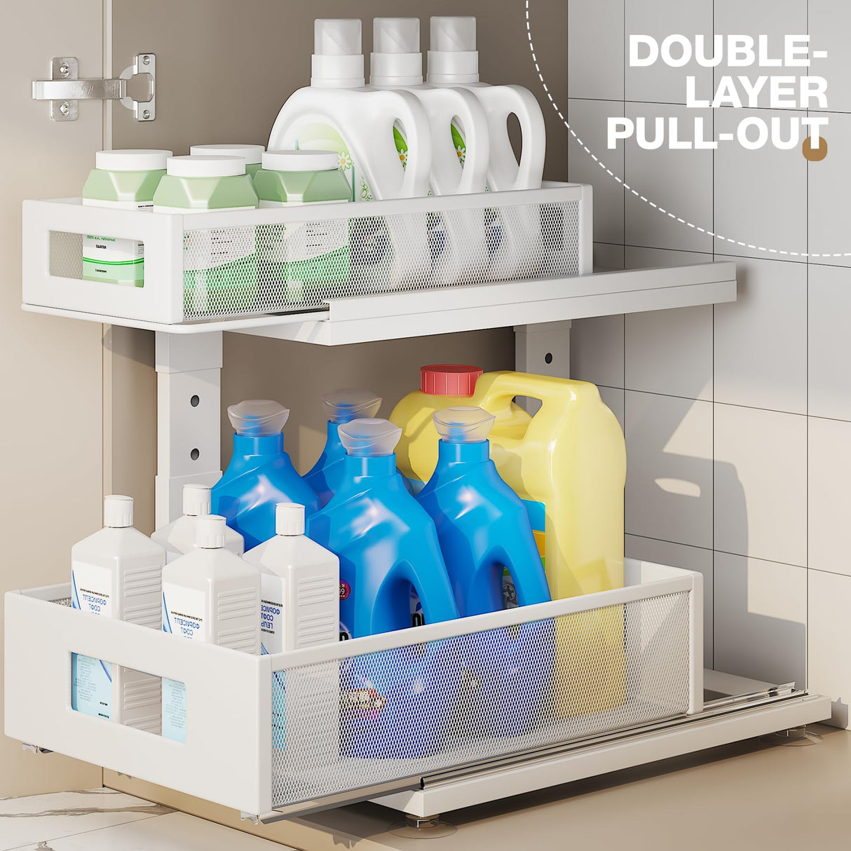 Corbyles 2 Pack Under Sink Organizer With Next-Gen Ball-Bearing Slides,2-Tier Pull Out Cabinet Storage,Height Adjustable Drawer Shelf for Bathroom,Kitchen,Laundry,Cabinet,Pantry(Patent Pending) Corbyles