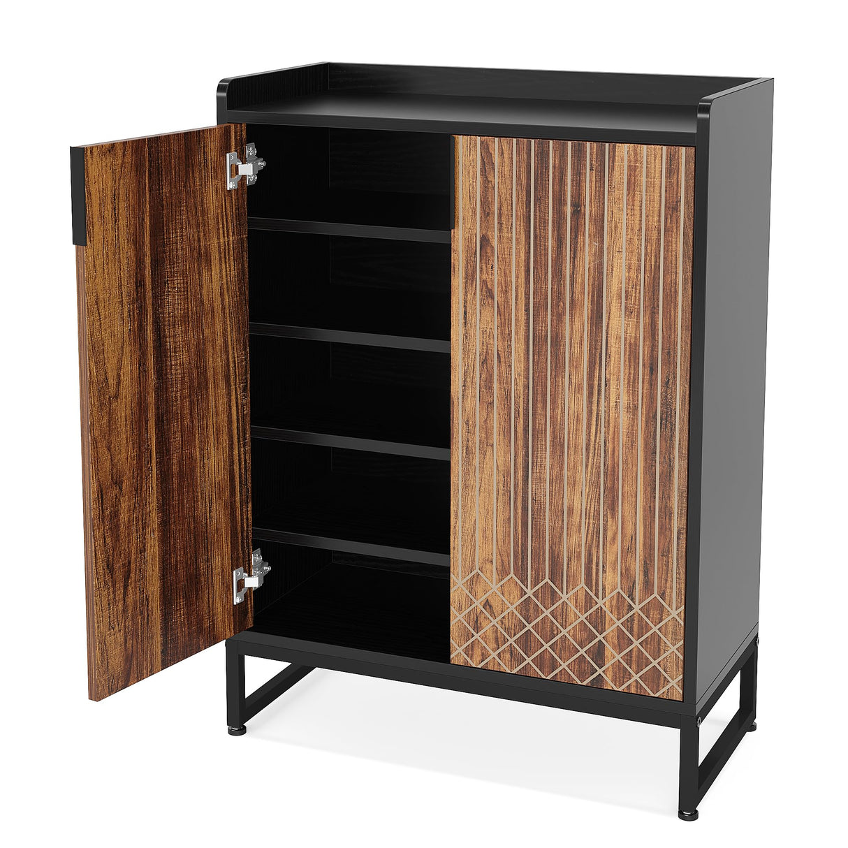 Tribesigns Shoe Cabinet with Doors, 5 Tiers Shoe Storage Cabinet for Entryway, 25 Pairs Wooden Shoe Cabinets, Modern Shoe Organizer Storage for Living Room, Bedroom, Hallway, Closet, Black and Brown Tribesigns