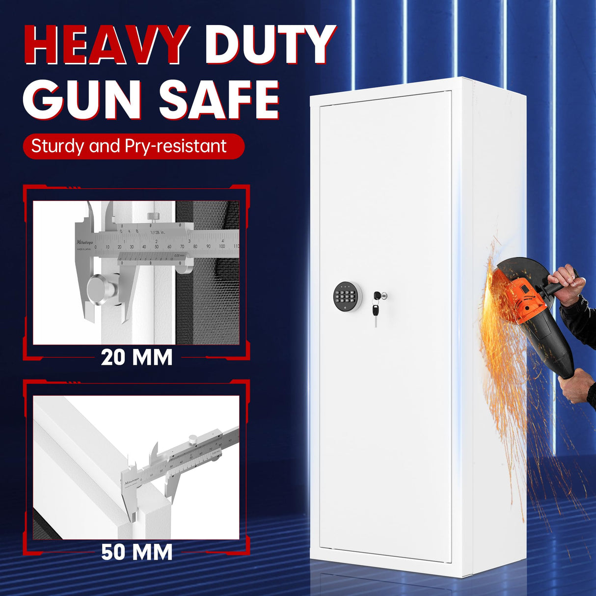 Superday 12-15 Rifle Gun Safe with Keyboard, Quick Access Large Gun Safe for Rifles, Locking Gun Cabinet Rifle Safe with Gun Safes Pockets and Adjustable Rifle Rack for Home, Office(White) Superday