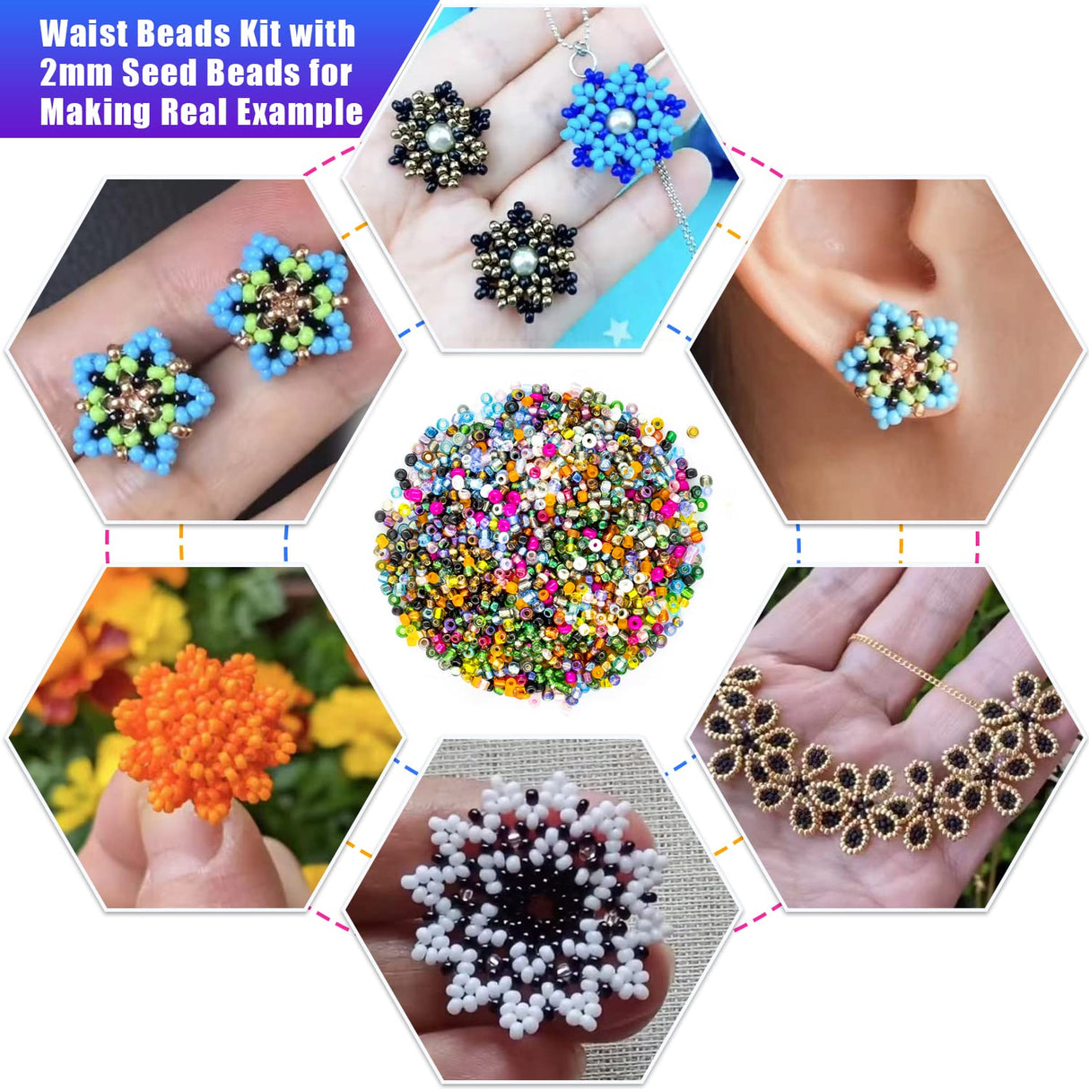 Ybxjges 42000Pcs 2mm Glass Seed Beads 12/0 Small Tiny Beads Kit with 150Pcs Alphabet Letter Beads Pendants Charms Jump Ring Elastic String for DIY Bracelets Necklace Jewelry Making Supplies Ybxjges