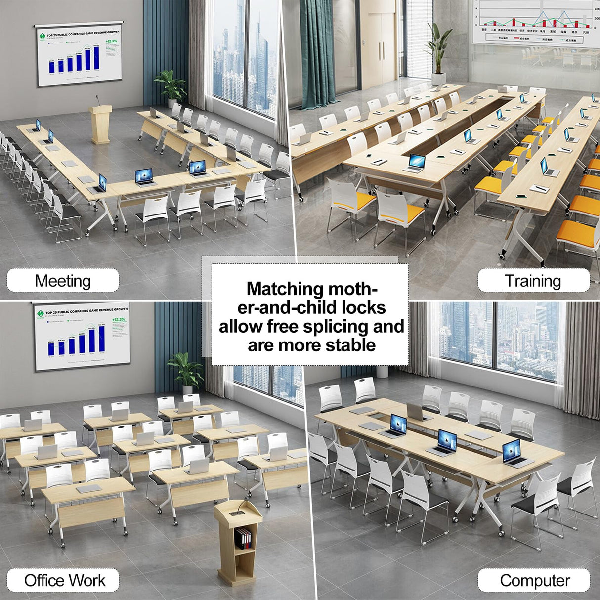 6pcs Folding Conference Room Table, 4.6 FT Mobile Conference Room Table Classroom Tables with Wheels Folding Training Table for Office Classroom Meeting Training (6PCS 55" L) robwibw