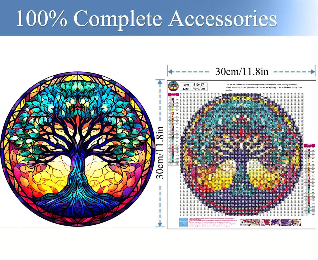 Meothan 5D Stained Glass Diamond Painting Kits for Adults, Tree of Life Diamond Art Kits for Adults Beginners, Tree Diamond Painting Full Round Drill Crafts Kit for Home Wall Decor Gift 12x12in Meothan