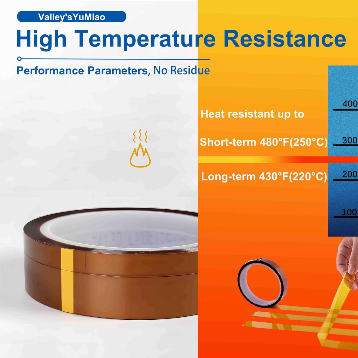 Valley'sYuMiao 6Rolls,10mm×108fts, Heat Tape for Sublimation, Heat Transfer Tape, Heat Resistant Tape, No Residue, Thermal, Total Length 648fts Valley'sYuMiao