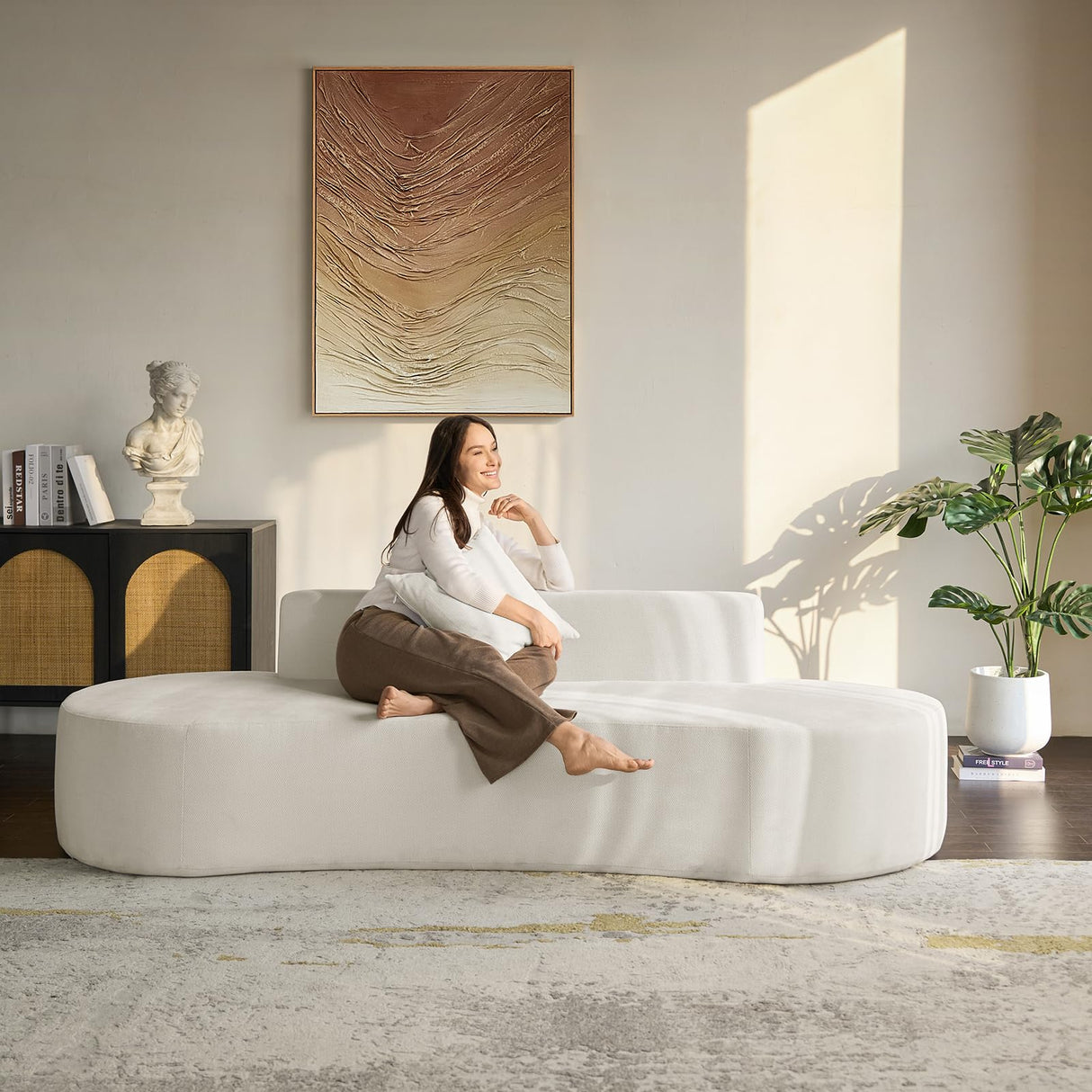The support you need Curved Sofa Couch All Foam Design Frameless, no Assembly Required Female Leader Style Comfy Cloud Couch. Ivory The support you need