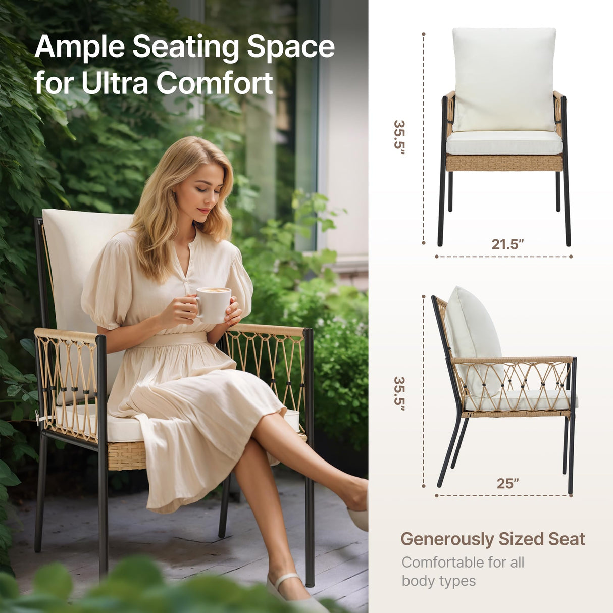 SUNCOZE Outdoor Patio Dining Table and Chairs Set, 5 Pieces PE Rattan Patio Furniture Set with Cushion and Umbrella Hole, Wicker Patio Conversation Sectional Sets for Porch, Backyard and Lawn, Beige SUNCOZE