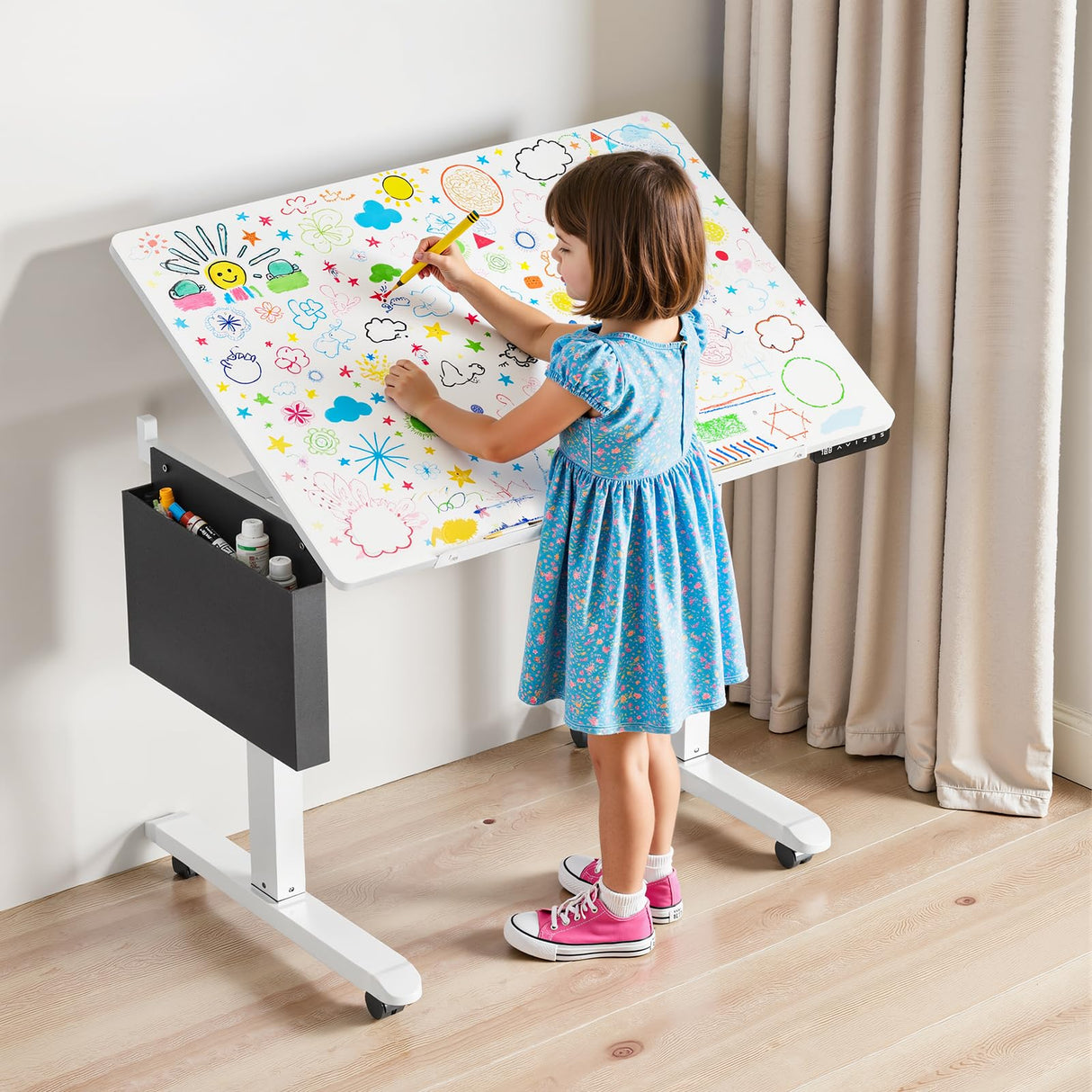 ERGO COLLECT Standing Desk with Whiteboard – Electric Height Adjustable Drafting Table, Flip Dry Erase Top, Mobile Drawing Desk with Wheels & Storage Bag for Home, Office, Studio, Art ERGO COLLECT