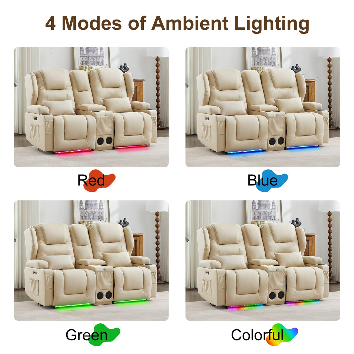 DRMBOOK RV Power Loveseat Recliner Sofa, Leathaire Fabric Wall Hugger Reclining Sofa with Console, Home Theater Seating Chair with Cup Holders, 2 Person Couch RV Furniture for Living Room, Beige DRMBOOK