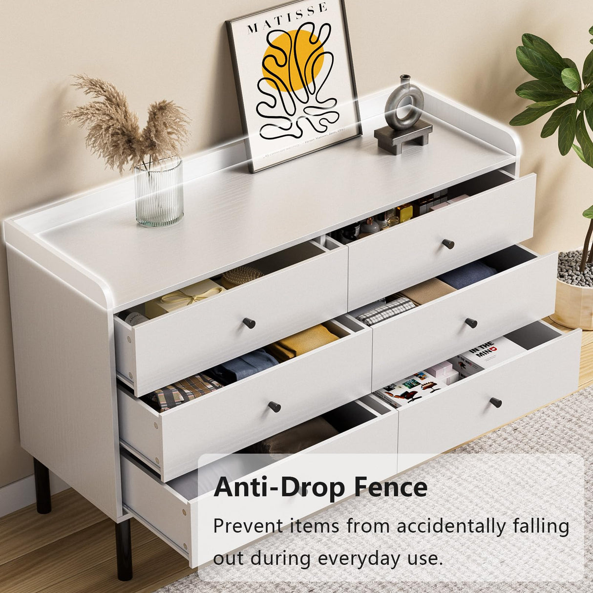 LYNSOM White Dresser for Bedroom, 6 Drawer Dresser with Wide Drawer and Metal Handles, Modern Dressers & Chests of Drawers for Hallway Entryway LYNSOM