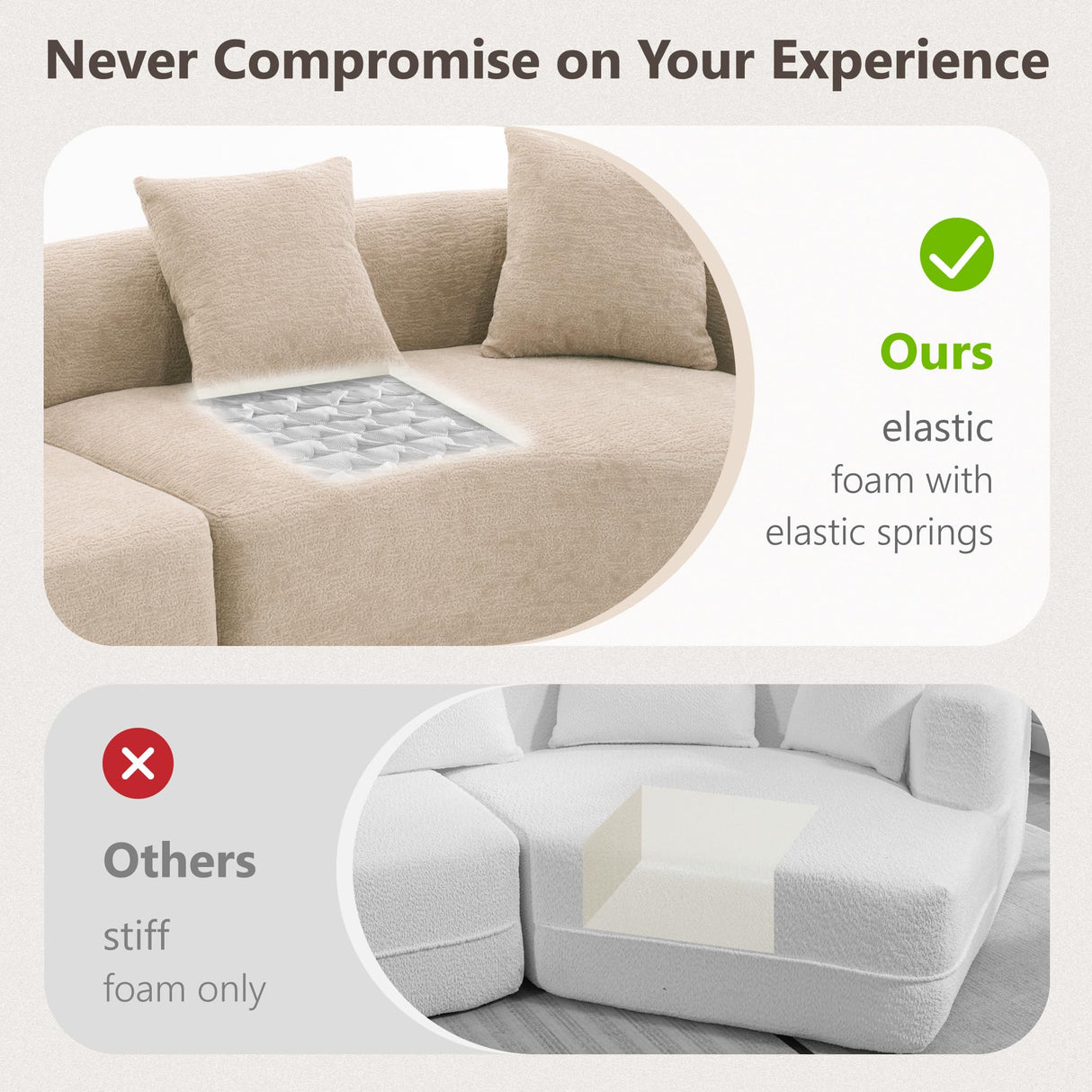 110'' Modern Curved Sofa Sectional, Arc 4-Seater Foam Couch Compressed in-a-Box, Boneless Cloud Couch with Extra-Deep-Wide Seats in Comfortable Chenille, No Assembly, Apricot Taupe Olodumare