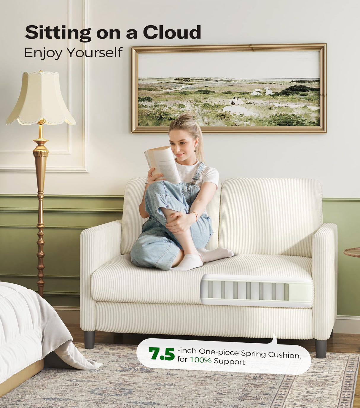 Welzona Loveseat Sofa, 51" Love Seat, Comfy Corduroy Small Loveseat for Small Spaces, Tool-Free Setup Couch for Bedroom, All-Wood Couches for Living Room, No Pillow Included, Beige Welzona