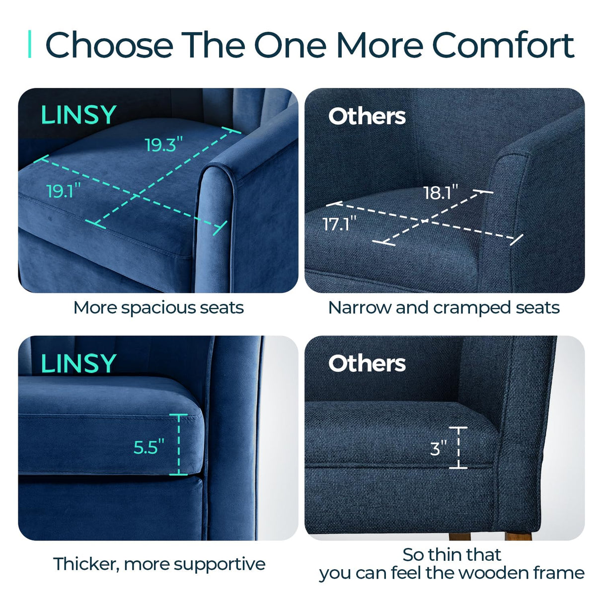 LINSY Swivel Accent Chair Ottoman Set: Velvet Small Barrel Chair with Foot Rest, Modern Reading Chair Upholstered Armchair with Footrest for Living Room Bedroom Study Room Office (Blue) LINSY