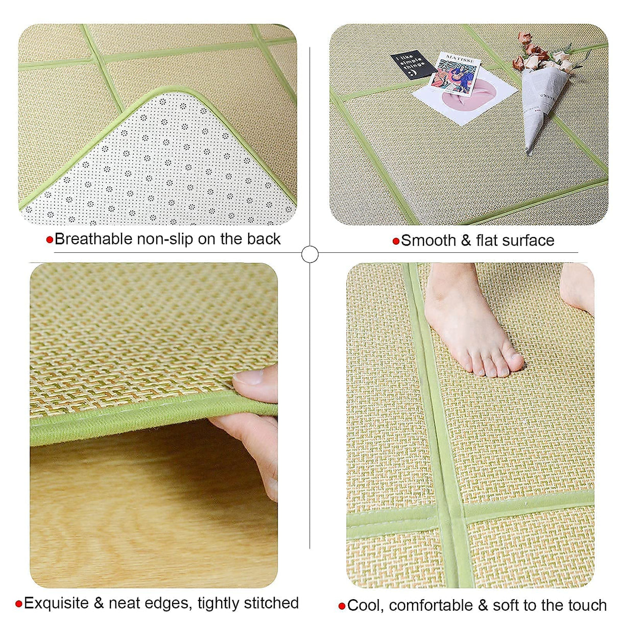 Nisorpa 71'' x 71'' Japanese Tatami Mat Igusa Tatami Mattress 0.47'' Thick Japanese Floor Mattress Rattan Non-Slip Breathable Memory Foam Area Rug Tatami Rug Mat Bedroom Sleeping Crawling Mat, Green Nisorpa