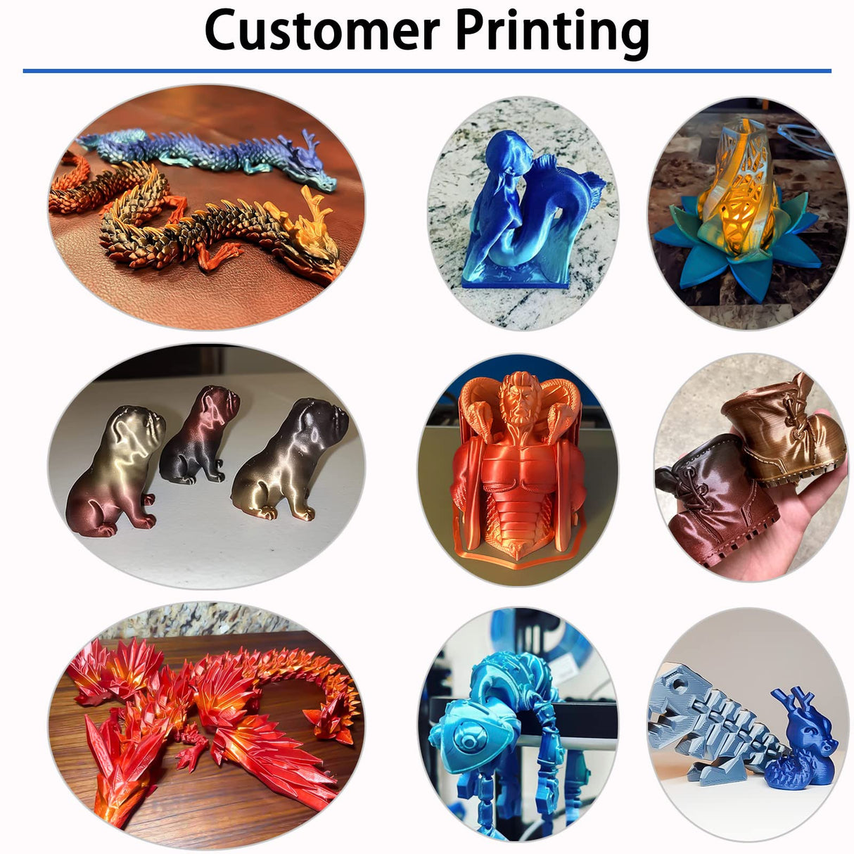 3D Printer Filament Bundle, PLA Filament Silk Shiny PLA Filament 1.75mm +/- 0.02mm, 3D Printing Filament 200g x 4 Spools LOCYFENS