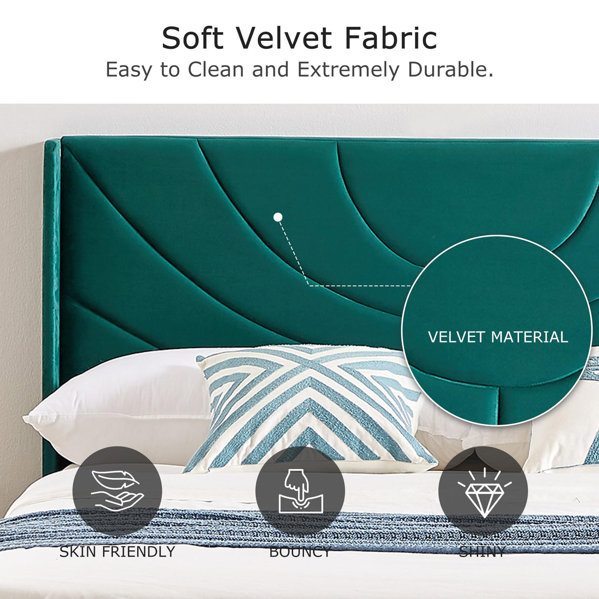 VECELO Twin Size Upholstered Platform Bed Frame with Fabric Headboard,Wooden Slats Support/No Box Spring Needed/Mattress Foundation,Dark Green VECELO