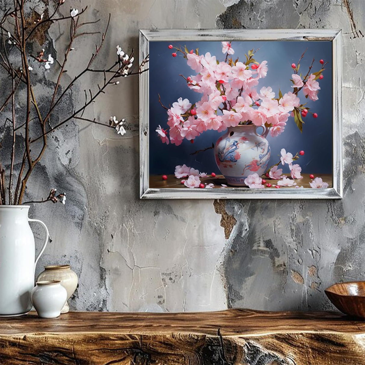 VNUIEHG Cherries Blossoms Painting by Numbers DIY Kit Painti by Number Art Design Canvas Flowers Painting by Numbers Painting Kit Home Hobby, 40x50cm No Frame VNUIEHG