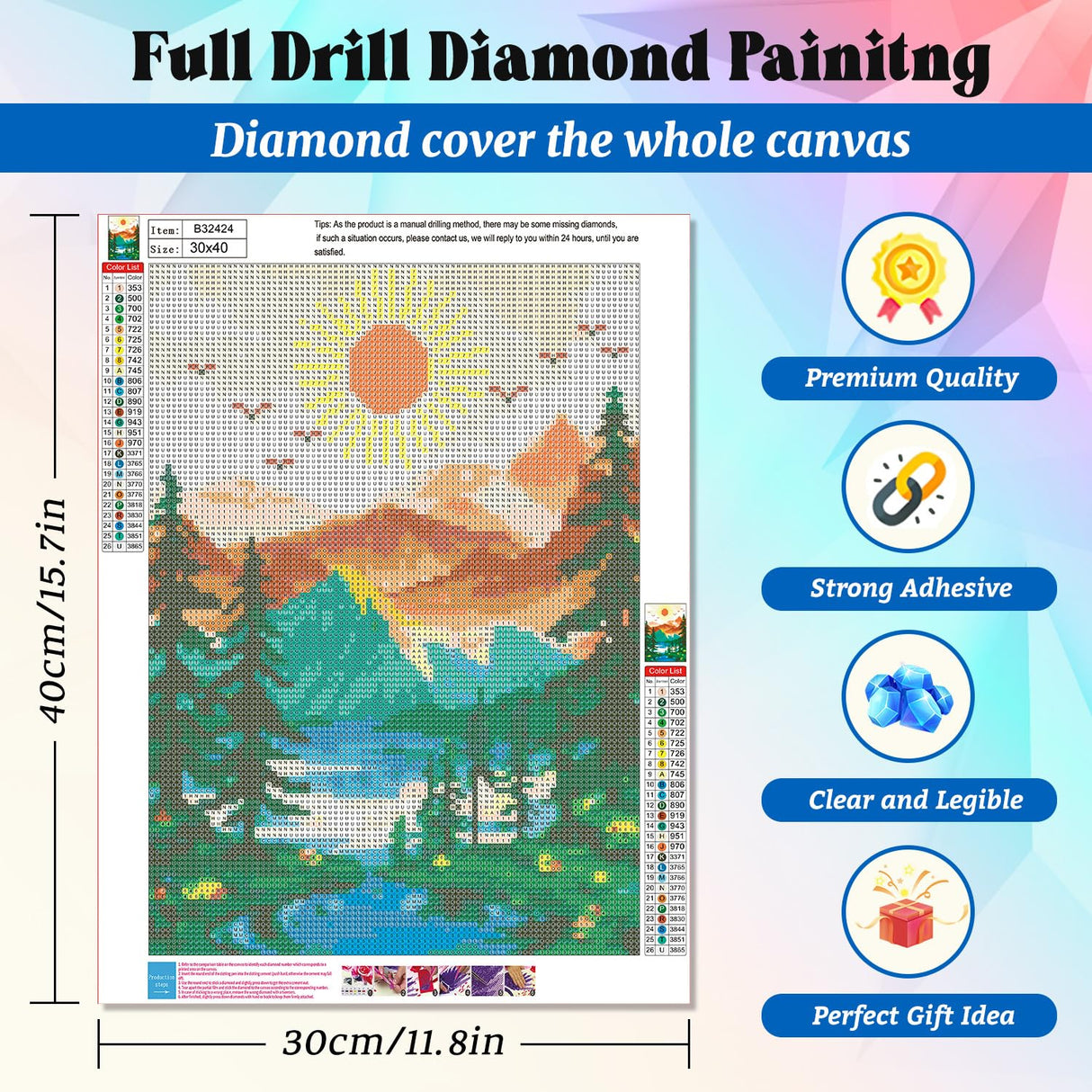 Yunnuo Landscape Diamond Art Kits for Adults,Diamond Painting Sunset Mountains,DIY Full Round Drill Gem Painting, Abstract Scenery Paint with Diamonds for Home Decor and Relaxation 16 x 12 inch Yunnuo