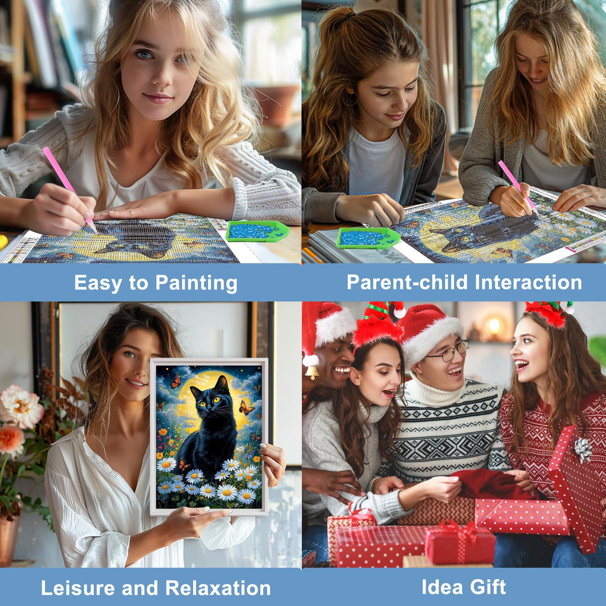 HEIBAGO 5D Diamond Painting Kits for Adults, Black Cat Full Drill Diamond Painting Kits for Beginner,DIY Moon Round Diamond Dots for Adults Gem Art Home Wall Decor 12 x 16 in HEIBAGO