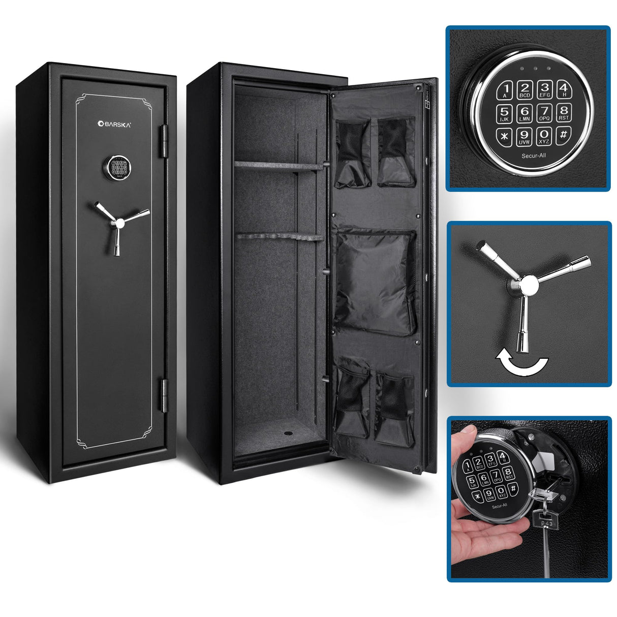 Barska FV-1000 Fireproof Vault Safe – 14-Rifle Capacity with Electronic Keypad, Pry-Resistant Door, 3 Steel Deadbolts, Fireproof 40 Min @1200°F, Removable Shelf Barska