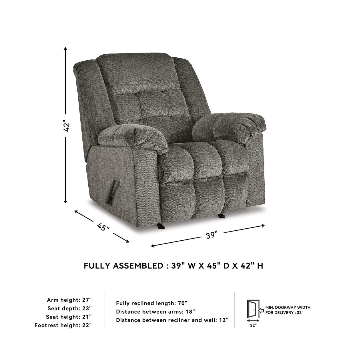 Signature Design by Ashley Kegler Contemporary Tufted Manual Rocker Recliner, Gray Signature Design by Ashley