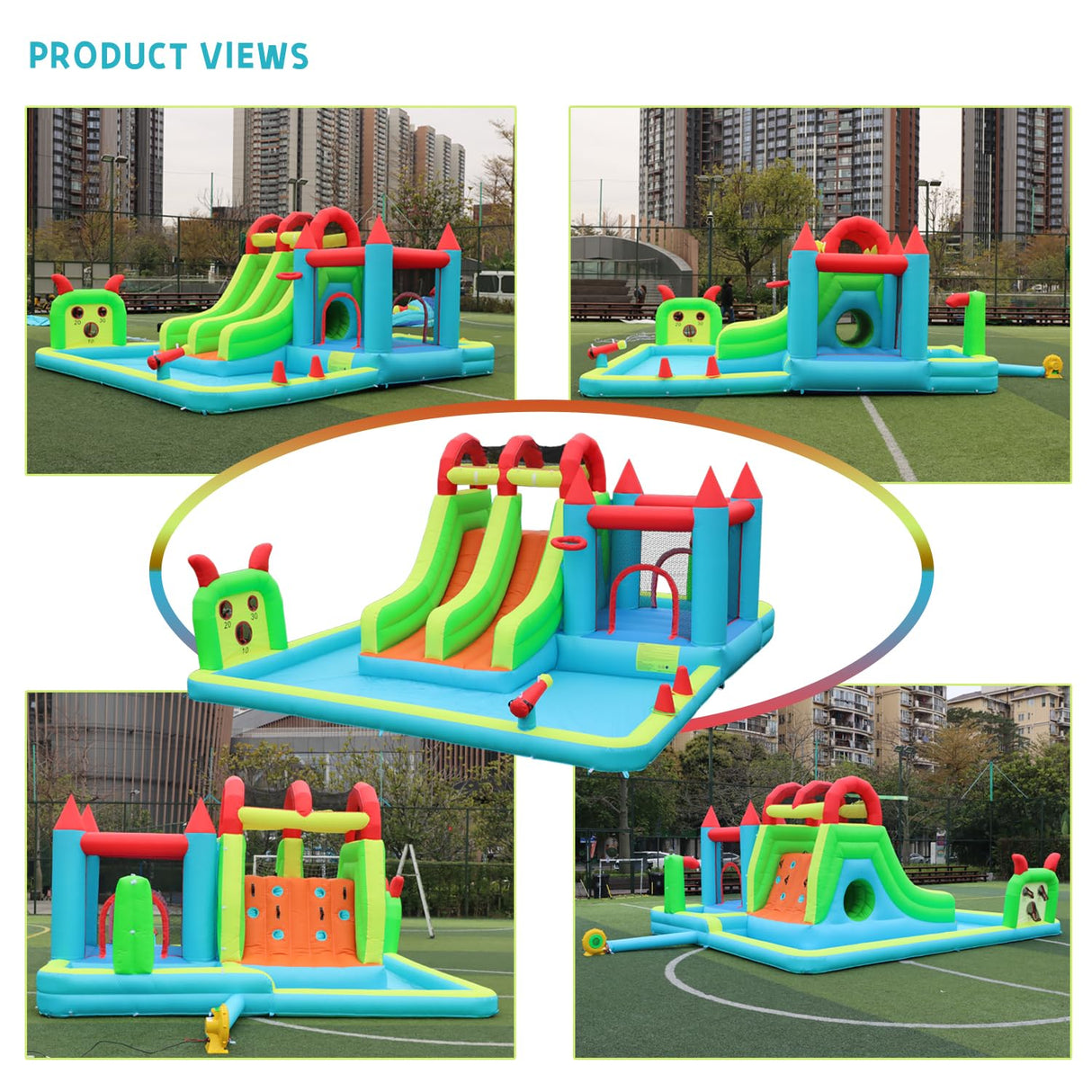 HIJOFUN Inflatable Water Slide Park 18x15FT Mega Water Park Bounce House w/Double Waterslide Large Splash Pool, Deep Pool, Shower,Water Cannon,Climbing Wall and Jumping Bouncer for Backyard Outdoor HIJOFUN