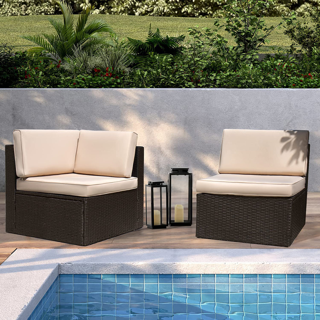 Devoko Patio Furniture Sofa Sets Outdoor All-Weather Sectional Corner Sofa and Armless Sofa (Beige, 2 PCS Patio Sofa Set) Devoko