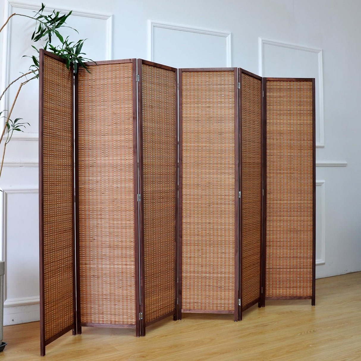 Furnnylane 6 Panel Room Divider and Folding Screen Room Divider,Bamboo Room Divider for Room Separation,67" H x 92.1" W Furnnylane
