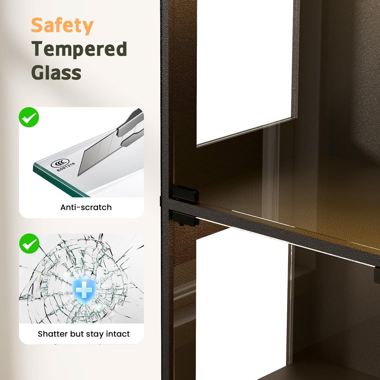 Lamtor Display Cabinet with Glass Doors - 67" Curio Cabinet for Collectibles with RGB LED Lights and 2 Drawers, 4 Tier Glass Display Case for Living Room, Office, Black Lamtor