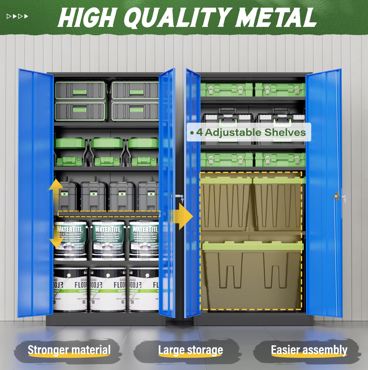 Greenvelly Metal Garage Storage Cabinet,72" Steel Locking Garage Storage Cabinet with Doors and Shelves,Metal Office Storage Cabinet for Home,School,Garage(Black Blue 36" W x18 D) Greenvelly