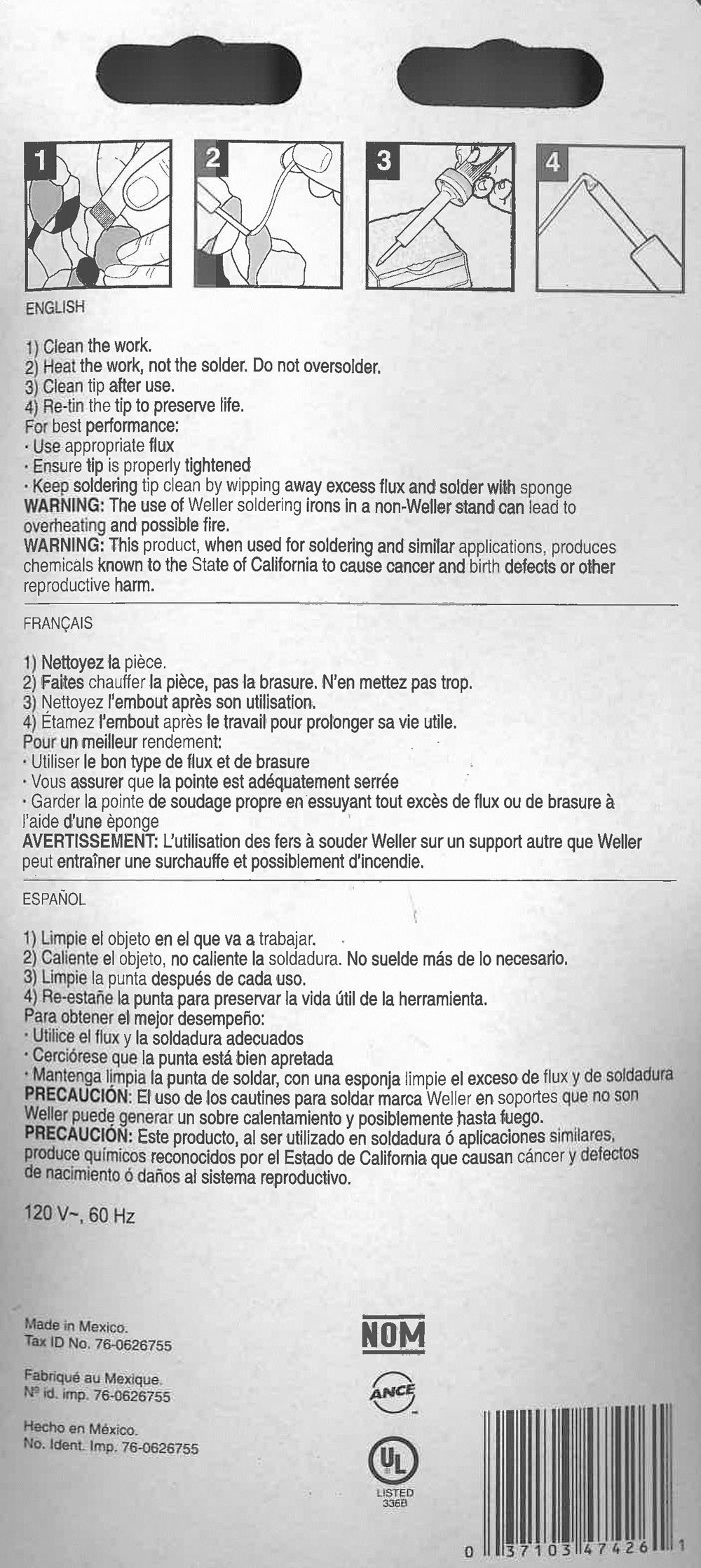 Weller W100PG Weller Farenheit Heavy Duty Soldering Iron with CT6F7 Tip, 100 Watt, 700 Degree, Original Version Weller