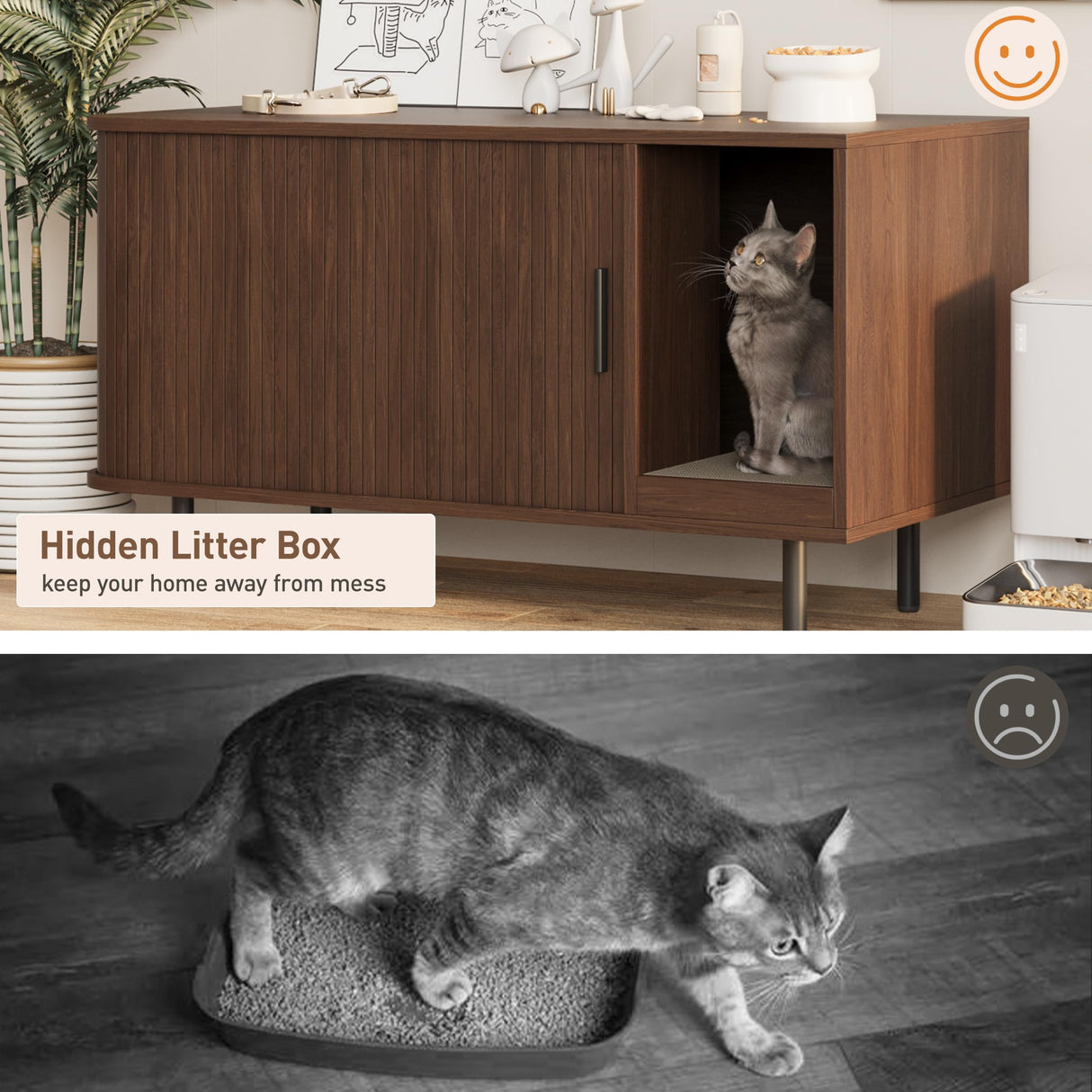 Cat Litter Box Enclosure with Cat Scratch Pad, Sliding Door, 37.4" Litter Box Enclosure Furniture Hidden Litter Box, Modern Indoor Cat House, TV Stand, Side End Table for Living Room, Walnut Halitaa